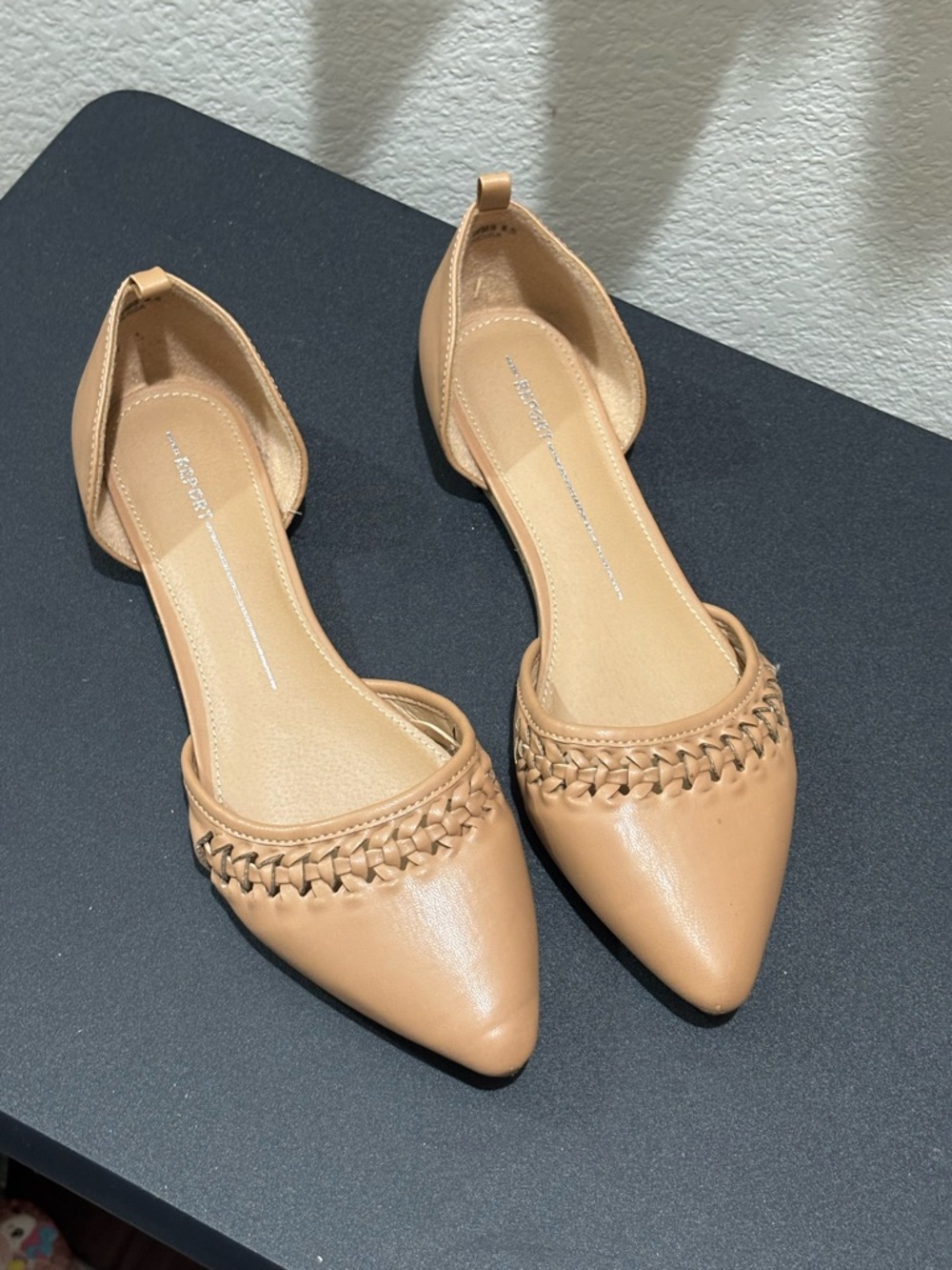 Report Beige Pointed D'Orsay Flats with Braided Trim